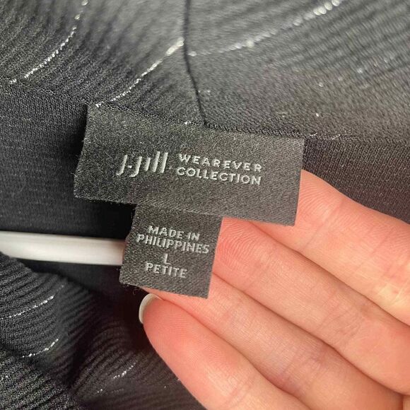 J.Jill Wearable Collection Soft Black Metallic Cowlneck Sweatshirt Sz L Petite - Picture 3 of 9